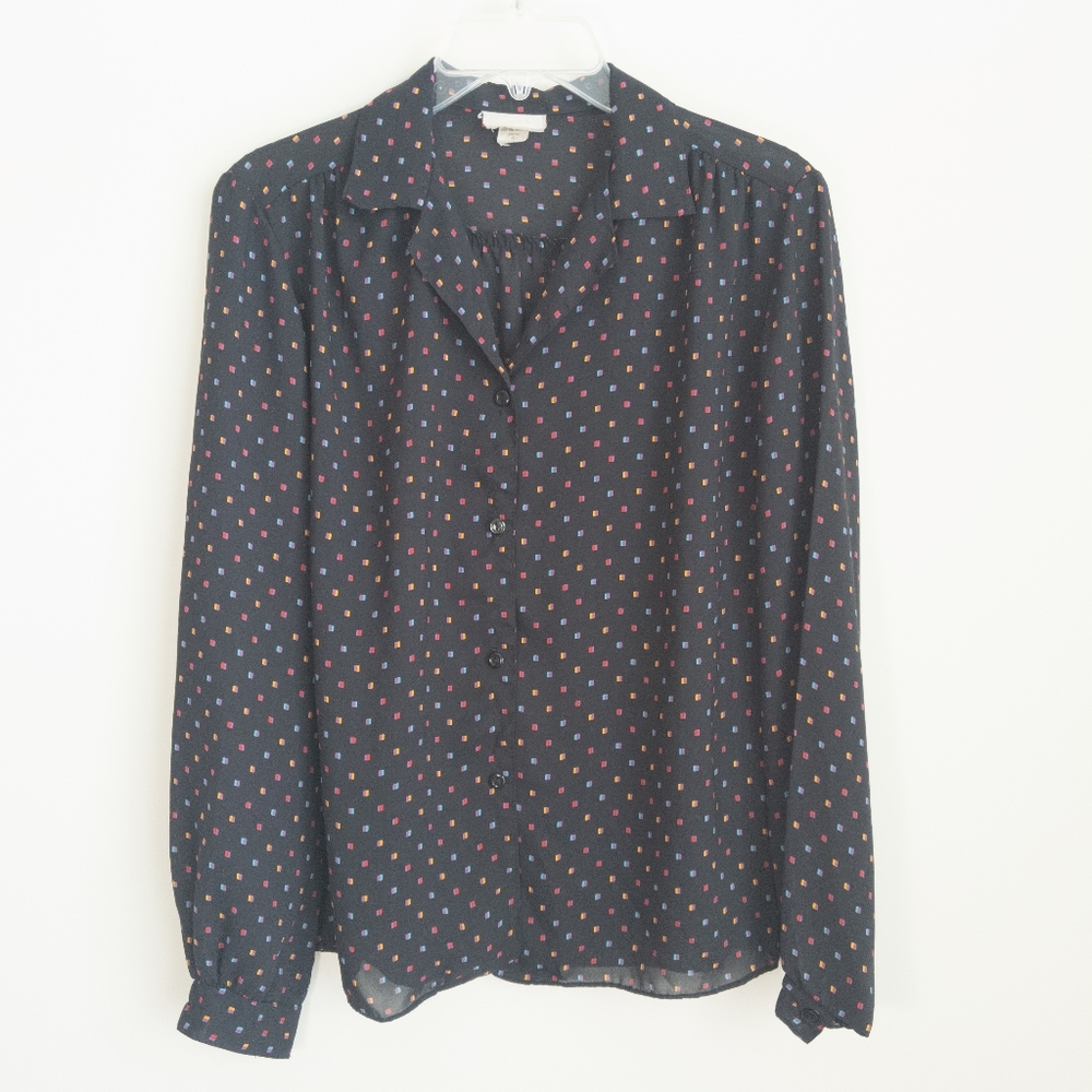 Vintage Black, Sheer Button up Blouse, Size L